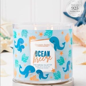 Charmed Aroma Ocean Breeze Candle - 925 Sterling Silver Stud Earring Collection